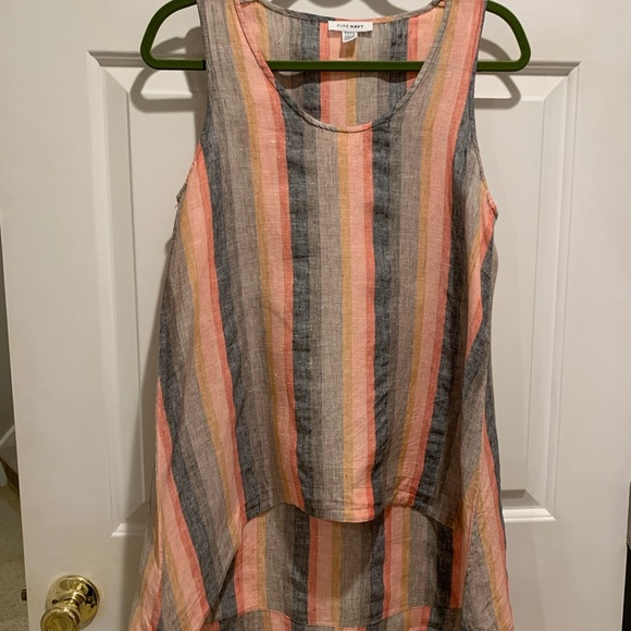 Pure Navy Linen Sleeveless Top - Picture 2 of 4